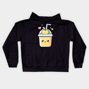 Cute Kawaii Apple Milkshake with Hearts | Kawaii Food Character | Cutesy Kawaii Style Kids Hoodie